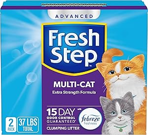 Fresh Step Advanced Multi Cat Clumping Litter with Febreze Freshness, Fresh Step Clumping Cat Litter Extra Strength Formula, 37 lbs. (2 x 18.5 lb. Box)