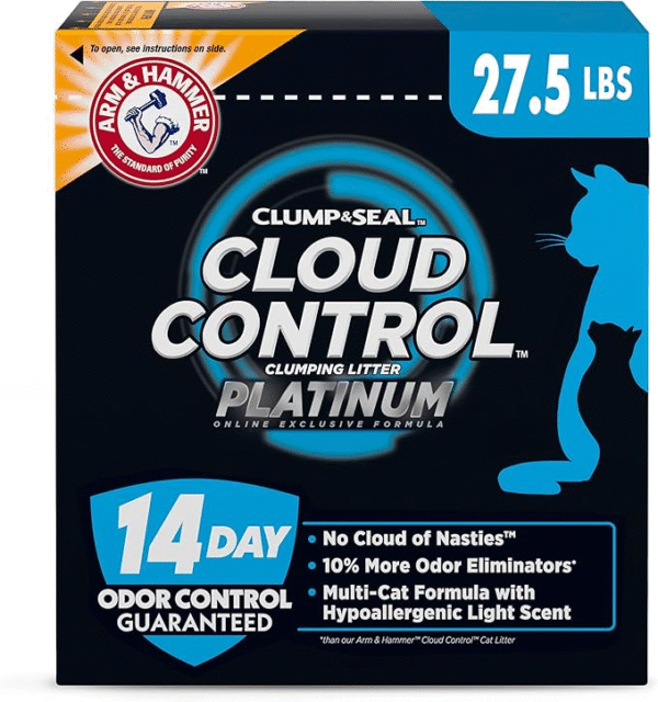 ARM & HAMMER Cloud Control Platinum Multi-Cat Clumping Cat Litter with Hypoallergenic Light Scent, 14 Days of Odor Control 27.5lb